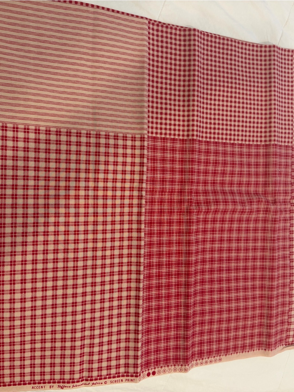 Red and Cream Plaid Patchwork Cotton Fabric